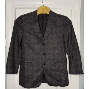 Zegna Mens Three Button Sport‎ Coat Blazer Grey Plaid 54R Wool Angora